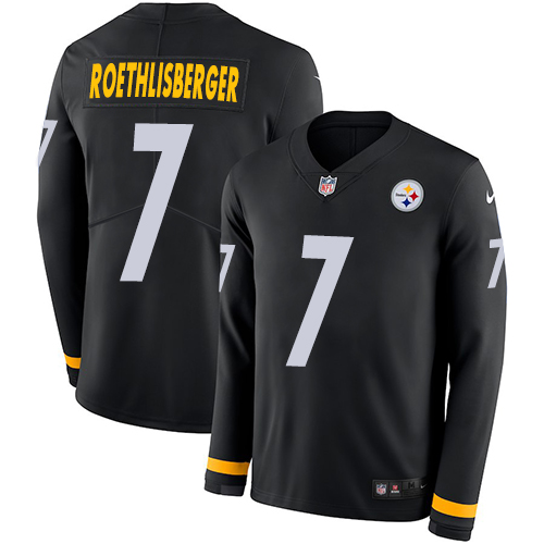 Pittsburgh Steelers #7 Ben Roethlisberger Black Team Color Men's Stitched Limited Therma Long Sleeve Jersey Men's