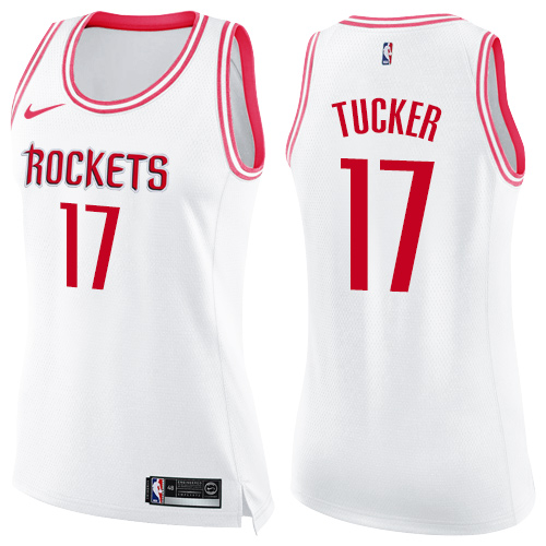 Houston Rockets #17 PJ Tucker White/Pink Womens Swingman Fashion Jersey Womens