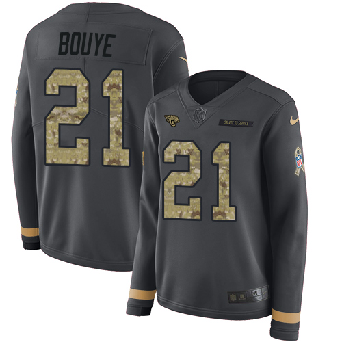 Jacksonville Jaguars #21 A.J. Bouye Anthracite Salute to Service Women's Stitched Limited Therma Long Sleeve Jersey Womens
