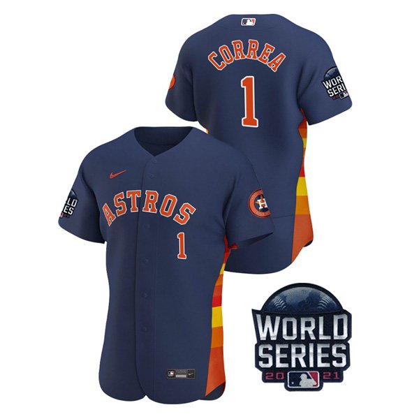 Houston Astros #1 Carlos Correa Men's 150th Anniversary 2021 World Series Authentic Jersey - Navy