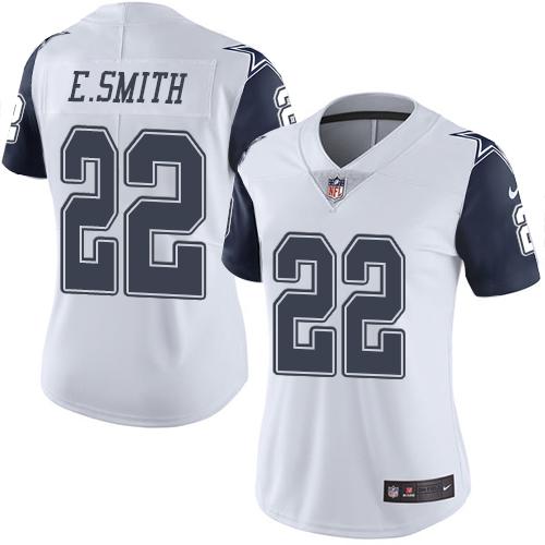 Cowboys #22 Emmitt Smith White Women's Stitched Limited Rush Jersey