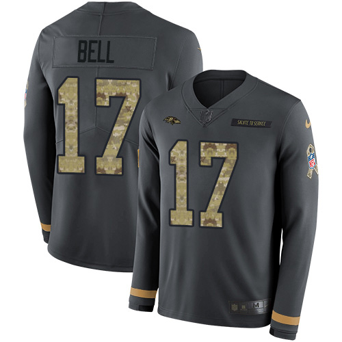 Baltimore Ravens #17 Le'Veon Bell Anthracite Salute to Service Men's Stitched Limited Therma Long Sleeve Jersey Men's