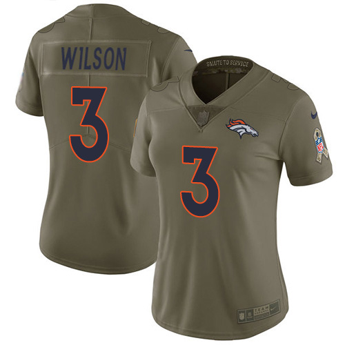 Broncos #3 Russell Wilson Olive Women's Stitched Limited 2017 Salute To Service Jersey