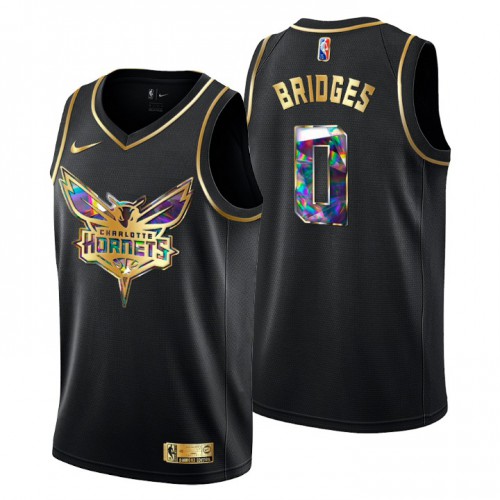 Charlotte Charlotte Hornets #0 Miles Bridges Mens Golden Edition Diamond Logo 2021/22 Swingman Jersey - Black Mens