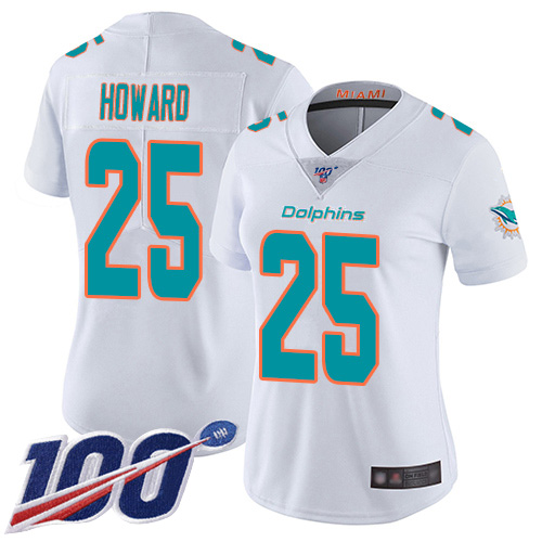 Miami Dolphins #25 Xavien Howard White Women's Stitched 100th Season Vapor Limited Jersey Womens