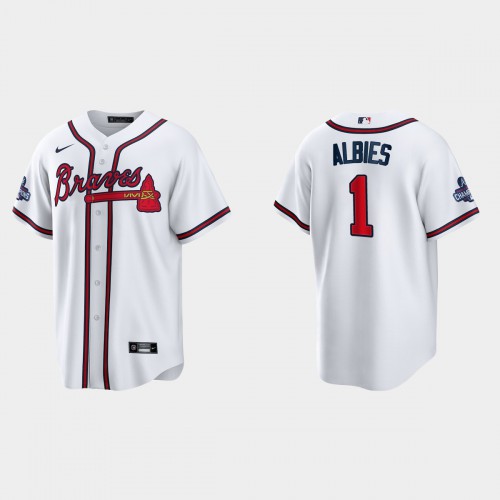 Atlanta Atlanta Braves #1 Ozzie Albies Men's 2021 World Series Champions Patch Game Jersey - White Men's