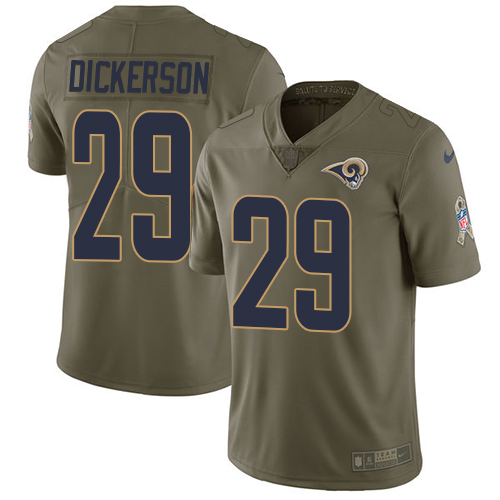 Rams #29 Eric Dickerson Olive Youth Stitched Limited 2017 Salute To Service Jersey