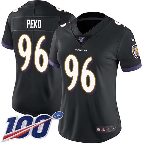 Baltimore Ravens #96 Domata Peko Sr Black Alternate Women's Stitched 100th Season Vapor Untouchable Limited Jersey Womens
