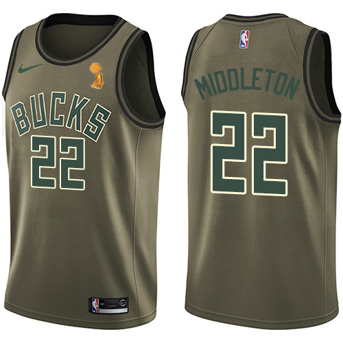 Milwaukee Bucks #22 Khris Middleton 2021 Finals Champions Swingman Salute to Service Jersey Green Mens