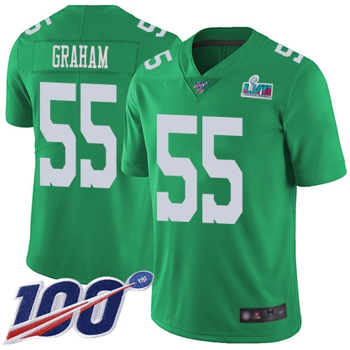 Eagles #55 Brandon Graham Green Super Bowl LVII Patch Men's Stitched Limited Rush 100th Season Jersey