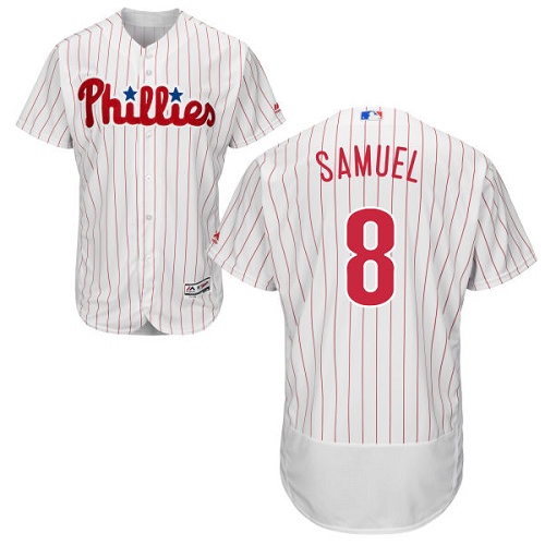 Philadelphia Phillies #8 Juan Samuel White(Red Strip) Flexbase Authentic Collection Stitched Jersey Men's