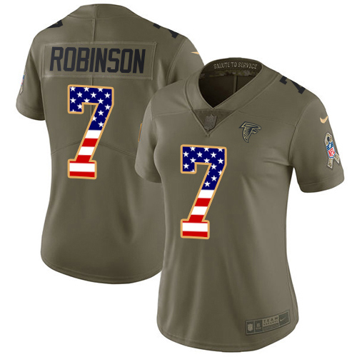 Falcons #7 Bijan Robinson Olive/USA Flag Stitched Women's Limited 2017 Salute To Service Jersey