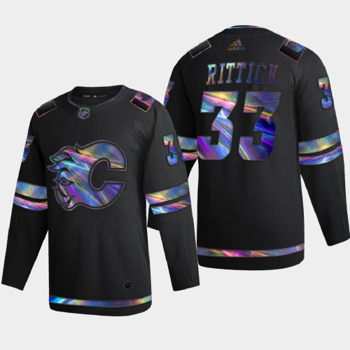 Calgary Calgary Flames #33 David Rittich Men's Iridescent Holographic Collection Jersey - Black Men's