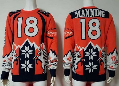 Broncos #18 Peyton Manning Orange/Navy Blue Men's Ugly Sweater