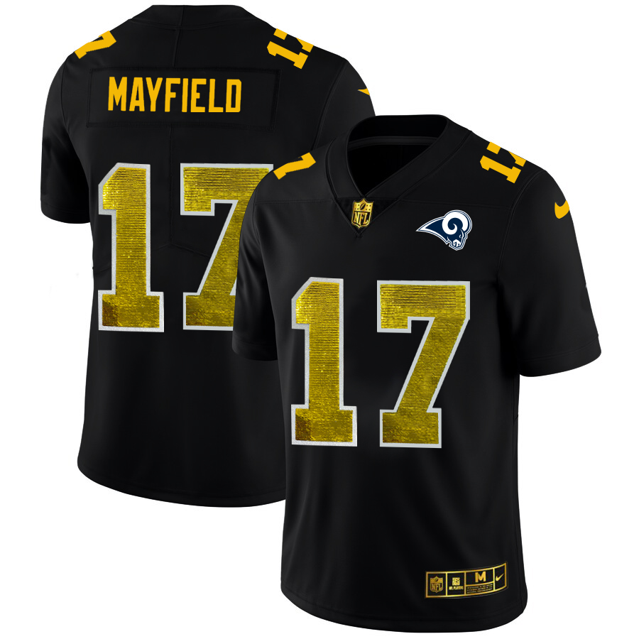 Los Angeles Rams #17 Baker Mayfield Men's Black Golden Sequin Vapor Limited Jersey
