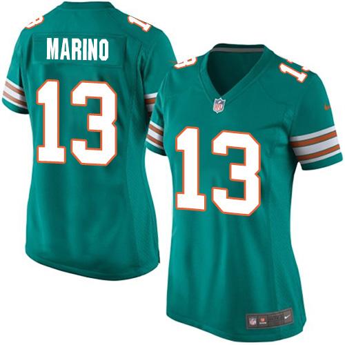 Dolphins #13 Dan Marino Aqua Green Alternate Women's Stitched Elite Jersey