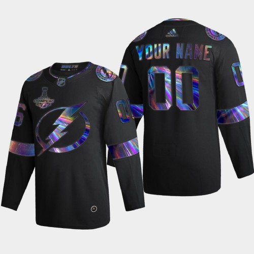 Tampa Bay Lightning Custom Men's Iridescent Holographic Collection Jersey - Black