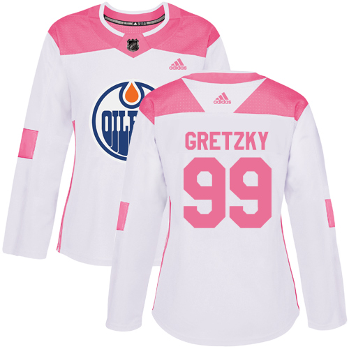 Adidas Edmonton Oilers #99 Wayne Gretzky White/Pink Authentic Fashion Women's Stitched Jersey Womens