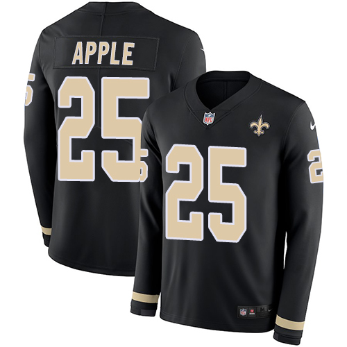 New Orleans Saints #25 Eli Apple Black Team Color Men's Stitched Limited Therma Long Sleeve Jersey Men's