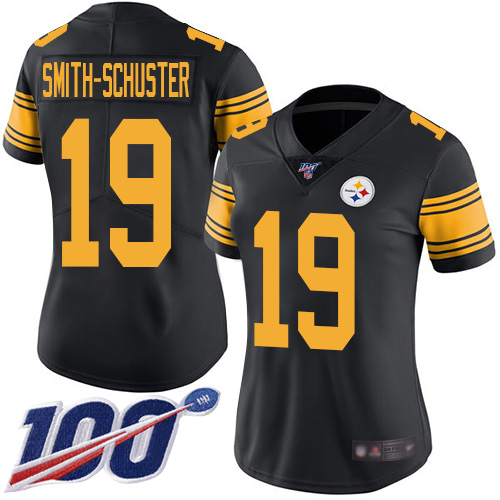 Pittsburgh Steelers #19 JuJu Smith-Schuster Black Women's Stitched Limited Rush 100th Season Jersey Womens
