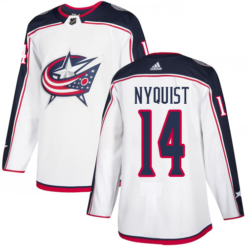 Adidas Columbus Blue Jackets #14 Gustav Nyquist White Road Authentic Stitched Jersey Men's