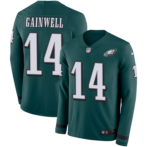 Eagles #14 Kenneth Gainwell Green Team Color Youth Stitched Limited Therma Long Sleeve Jersey