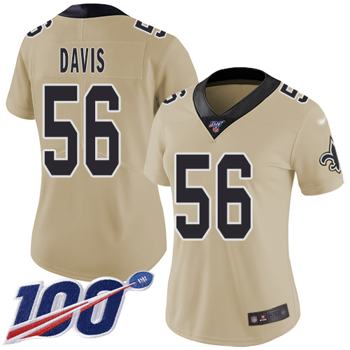 New Orleans Saints #56 DeMario Davis Gold Women's Stitched Limited Inverted Legend 100th Season Jersey Womens