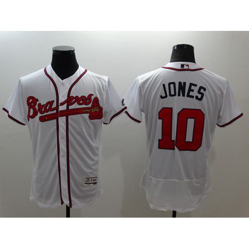 Atlanta Braves #10 Chipper Jones White Flexbase Authentic Collection Stitched Jersey Men's