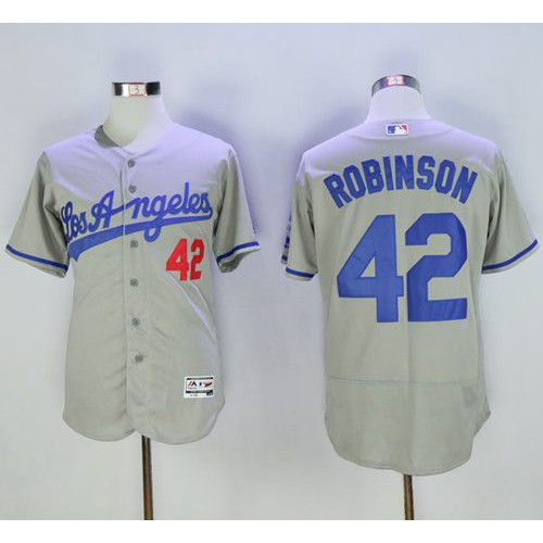 Los Angeles Dodgers #42 Jackie Robinson Grey Flexbase Authentic Collection Road Stitched Jersey Men's