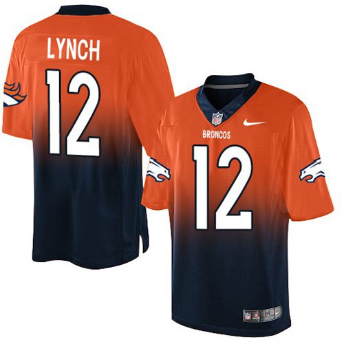 Denver Broncos #12 Paxton Lynch Orange/Navy Blue Men's Stitched Elite Fadeaway Fashion Jersey Men's