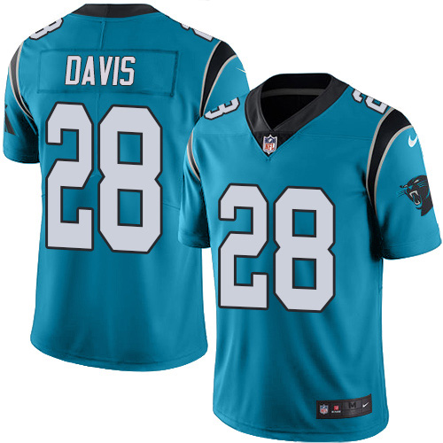 Carolina Panthers #28 Mike Davis Blue Men's Stitched Limited Rush Jersey Men's