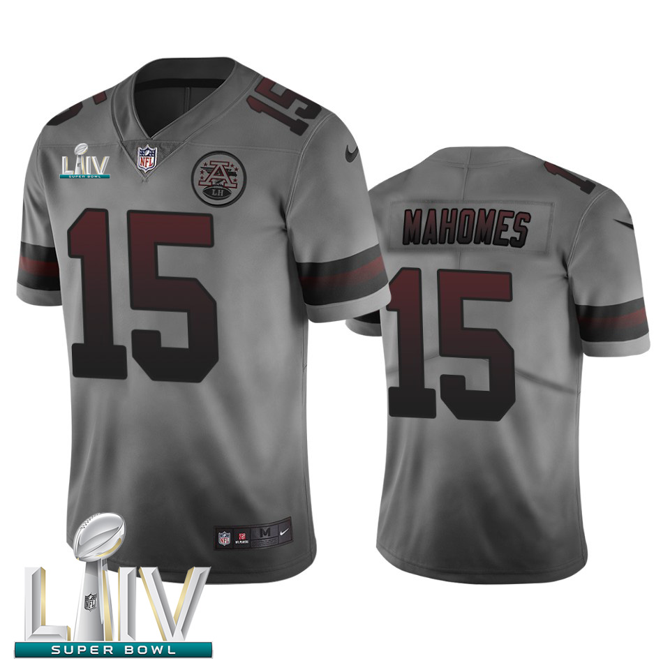 Kansas City Chiefs #15 Patrick Mahomes Smoky Gray Super Bowl LIV 2020 Men's Vapor Limited City Edition Jersey
