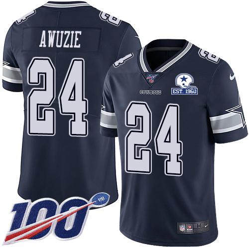 Dallas Cowboys #24 Chidobe Awuzie Navy Blue Team Color Men's Stitched With Established In 1960 Patch 100th Season Vapor Untouchable Limited Jersey