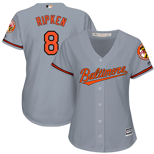 Baltimore Orioles #8 Cal Ripken Grey Road Women's Stitched Jersey Womens