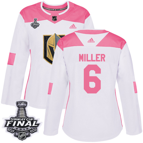 Adidas Golden Vegas Golden Knights #6 Colin Miller White/Pink Authentic Fashion 2018 Stanley Cup Final Women's Stitched Jersey Womens