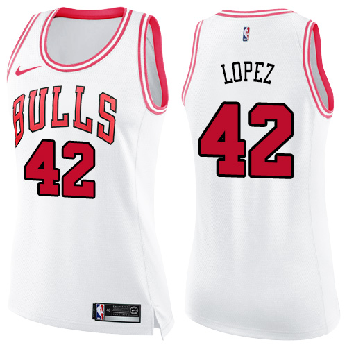 Chicago Bulls #42 Robin Lopez White/Pink Womens Swingman Fashion Jersey Womens