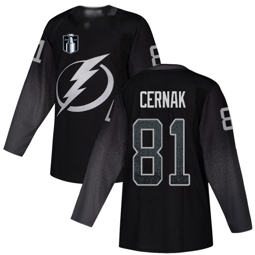 Adidas Tampa Bay Lightning #81 Erik Cernak Black 2022 Stanley Cup Final Patch Alternate Authentic Stitched Jersey Men's