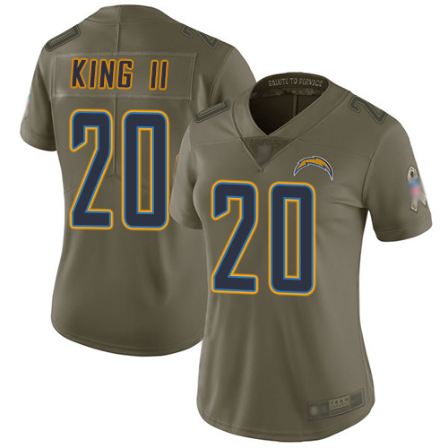 Los Angeles Chargers #20 Desmond King II Olive Women's Stitched Limited 2017 Salute to Service Jersey Womens