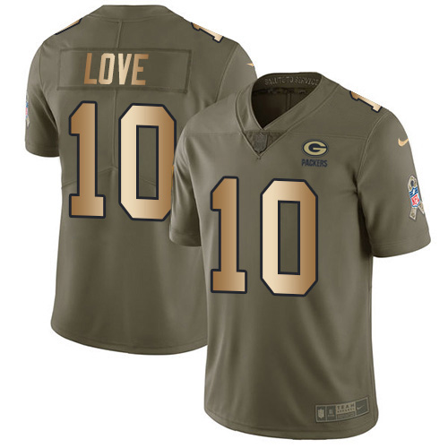 Packers #10 Jordan Love Olive/Gold Youth Stitched Limited 2017 Salute To Service Jersey