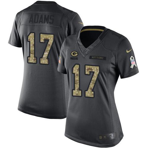Packers #17 Davante Adams Black Women's Stitched Limited 2016 Salute To Service Jersey