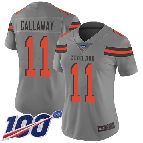 Cleveland Browns #11 Antonio Callaway Gray Women's Stitched Limited Inverted Legend 100th Season Jersey Womens