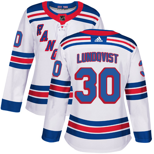 Adidas New York Rangers #30 Henrik Lundqvist White Road Authentic Women's Stitched Jersey Womens