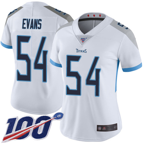 Tennessee Titans #54 Rashaan Evans White Women's Stitched 100th Season Vapor Limited Jersey Womens