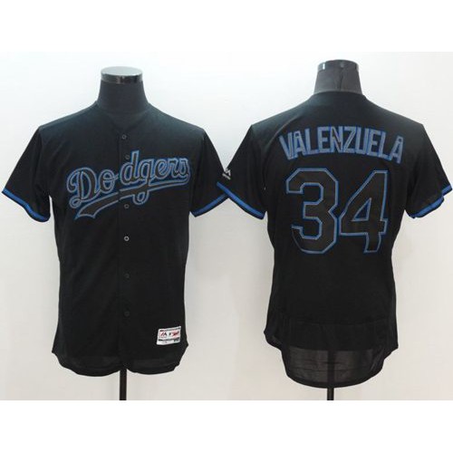 Los Angeles Dodgers #34 Fernando Valenzuela Black Fashion Flexbase Authentic Collection Stitched Jersey Men's