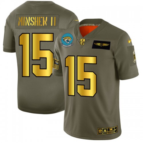 Jacksonville Jacksonville Jaguars #15 Gardner Minshew II Men's Olive Gold 2019 Salute to Service Limited Jersey Men's