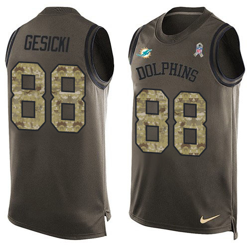 Dolphins #88 Mike Gesicki Green Men's Stitched Limited Salute To Service Tank Top Jersey