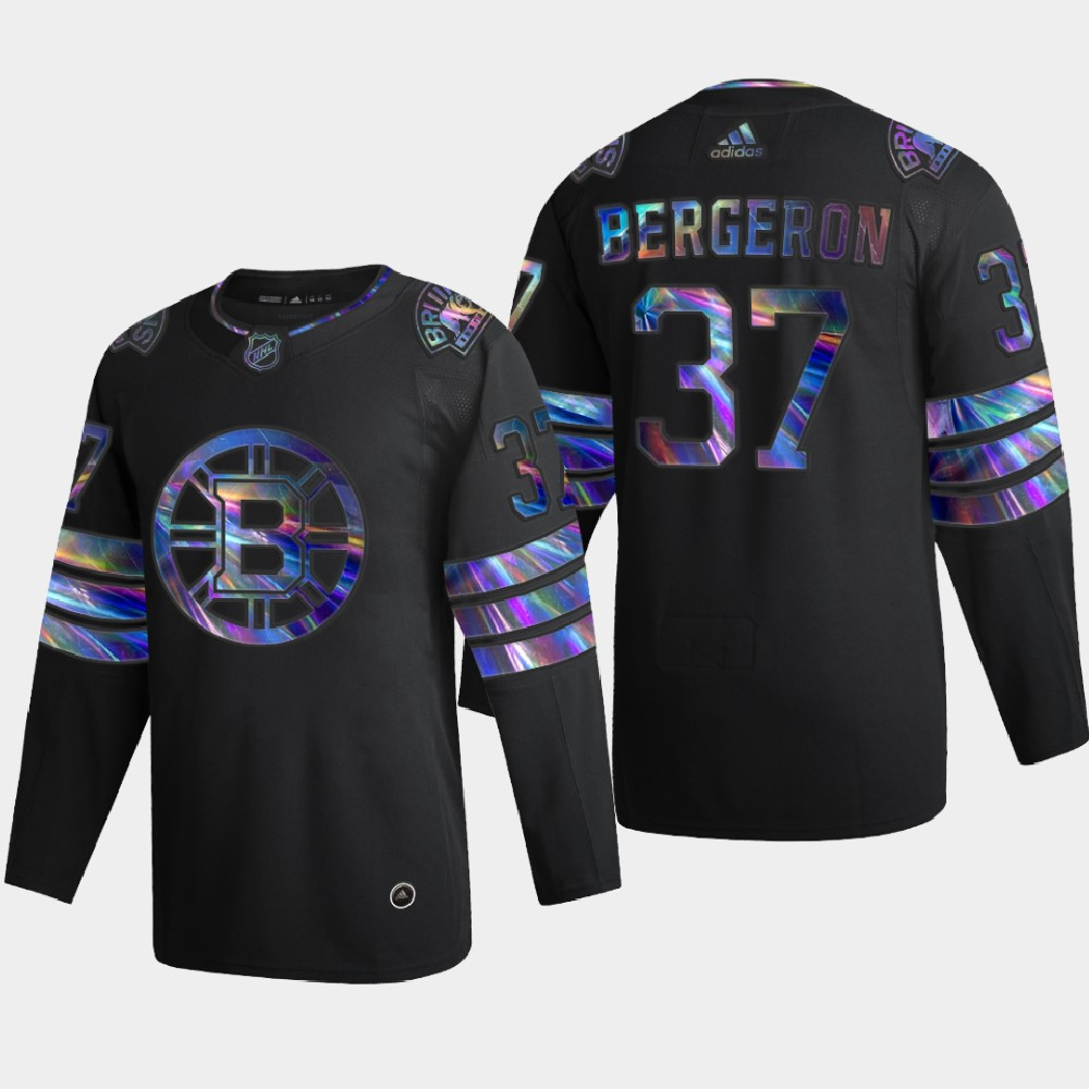 Washington Bruins #37 Patrice Bergeron Men's Iridescent Holographic Collection Jersey - Black