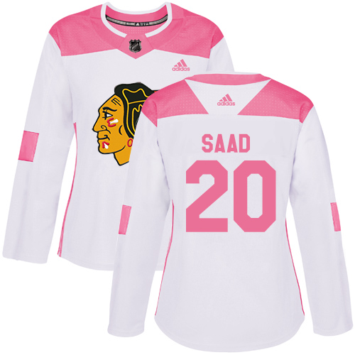 Adidas Chicago Blackhawks #20 Brandon Saad White/Pink Authentic Fashion Women's Stitched Jersey Womens