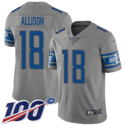 Detroit Lions #18 Geronimo Allison Gray Youth Stitched Limited Inverted Legend 100th Season Jersey Youth
