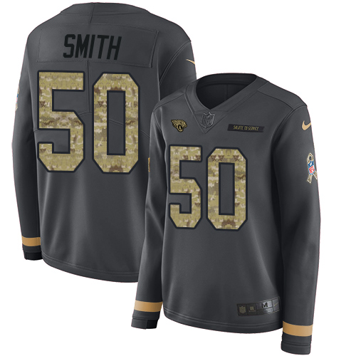 Jacksonville Jaguars #50 Telvin Smith Anthracite Salute to Service Women's Stitched Limited Therma Long Sleeve Jersey Womens